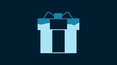 White Gift box icon isolated on blue background. 4K Video motion graphic animation.