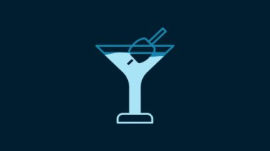 White Martini glass icon isolated on blue background. Cocktail icon. Wine glass icon. 4K Video motion graphic animation.