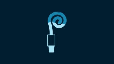White Birthday party horn icon isolated on blue background. 4K Video motion graphic animation.
