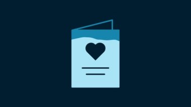 White Postcard with heart icon isolated on blue background. Message love. Letter love and romance. 4K Video motion graphic animation.