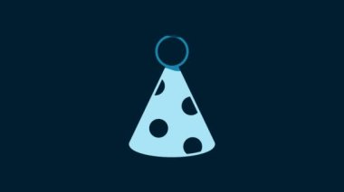 White Party hat icon isolated on blue background. Birthday hat. 4K Video motion graphic animation.