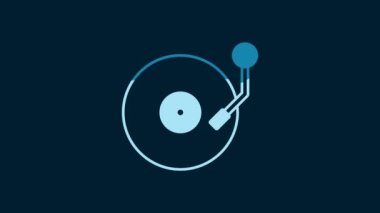 White Vinyl player with a vinyl disk icon isolated on blue background. 4K Video motion graphic animation.