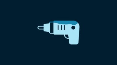 White Electric cordless screwdriver icon isolated on blue background. Electric drill machine. Repair tool. 4K Video motion graphic animation.