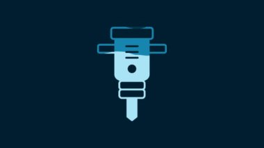 White Construction jackhammer icon isolated on blue background. 4K Video motion graphic animation.