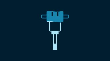 White Construction jackhammer icon isolated on blue background. 4K Video motion graphic animation.