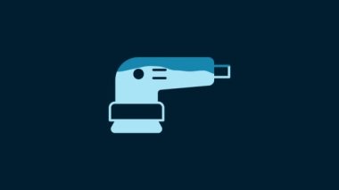 White Electric sander icon isolated on blue background. Orbital sander. For floor and wooden planks sanding sandpaper. 4K Video motion graphic animation.