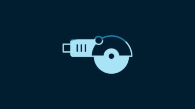 White Angle grinder icon isolated on blue background. 4K Video motion graphic animation.