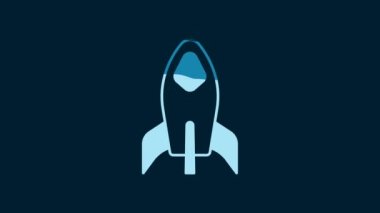 White Rocket ship icon isolated on blue background. Space travel. 4K Video motion graphic animation.