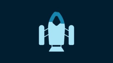 White Rocket ship icon isolated on blue background. Space travel. 4K Video motion graphic animation.