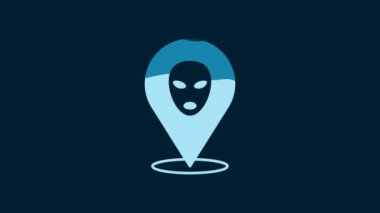 White Alien icon isolated on blue background. Extraterrestrial alien face or head symbol. 4K Video motion graphic animation.