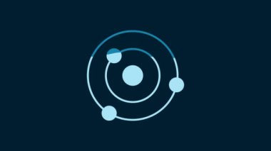 White Solar system icon isolated on blue background. The planets revolve around the star. 4K Video motion graphic animation.