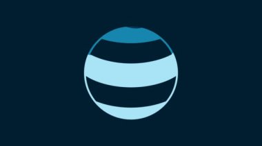White Planet icon isolated on blue background. 4K Video motion graphic animation.
