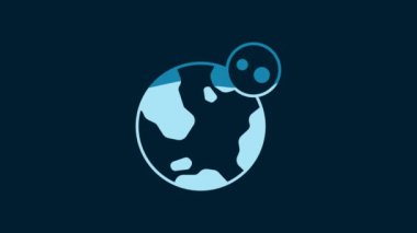 White Earth globe icon isolated on blue background. World or Earth sign. Global internet symbol. Geometric shapes. 4K Video motion graphic animation.