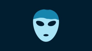 White Alien icon isolated on blue background. Extraterrestrial alien face or head symbol. 4K Video motion graphic animation.