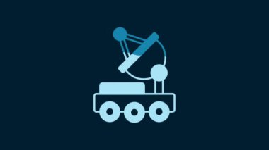 White Mars rover icon isolated on blue background. Space rover. Moonwalker sign. Apparatus for studying planets surface. 4K Video motion graphic animation.