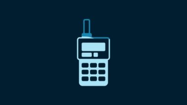 White Walkie talkie icon isolated on blue background. Portable radio transmitter icon. Radio transceiver sign. 4K Video motion graphic animation.