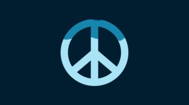 White Peace icon isolated on blue background. Hippie symbol of peace. 4K Video motion graphic animation.