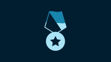 White Military reward medal icon isolated on blue background. Army sign. 4K Video motion graphic animation.