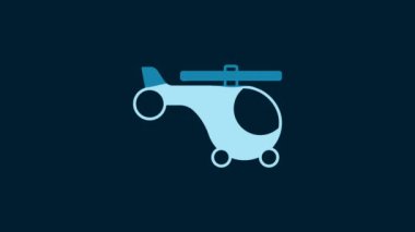 White Helicopter aircraft vehicle icon isolated on blue background. 4K Video motion graphic animation.