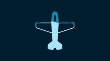 White Plane icon isolated on blue background. Flying airplane icon. Airliner sign. 4K Video motion graphic animation.