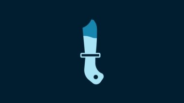 White Military knife icon isolated on blue background. 4K Video motion graphic animation.
