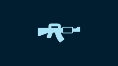 White M16A1 rifle icon isolated on blue background. US Army M16 rifle. 4K Video motion graphic animation.