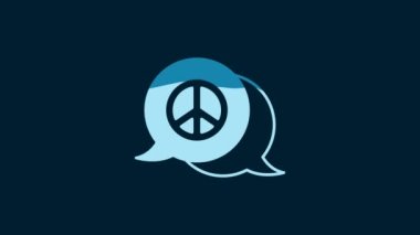White Peace icon isolated on blue background. Hippie symbol of peace. 4K Video motion graphic animation.