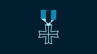 White Military reward medal icon isolated on blue background. Army sign. 4K Video motion graphic animation.