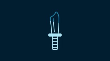 White Military knife icon isolated on blue background. 4K Video motion graphic animation.