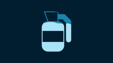 White Hand grenade icon isolated on blue background. Bomb explosion. 4K Video motion graphic animation.