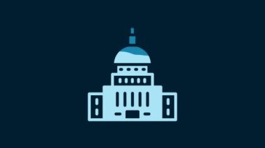 White White House icon isolated on blue background. Washington DC. 4K Video motion graphic animation.