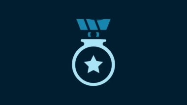 White Medal with star icon isolated on blue background. Winner achievement sign. Award medal. 4K Video motion graphic animation.