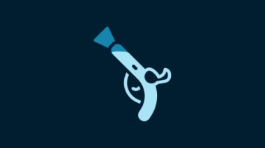 White Vintage pistols icon isolated on blue background. Ancient weapon. 4K Video motion graphic animation.
