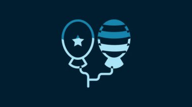 White Balloons with ribbon icon isolated on blue background. Happy Easter. 4K Video motion graphic animation.