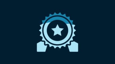 White Medal with star icon isolated on blue background. Winner achievement sign. Award medal. 4K Video motion graphic animation.