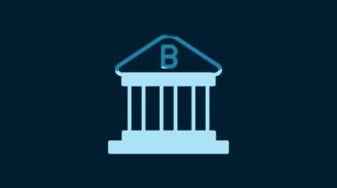 White Bank building icon isolated on blue background. 4K Video motion graphic animation.