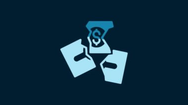White Tearing apart money banknote into three peaces icon isolated on blue background. 4K Video motion graphic animation.