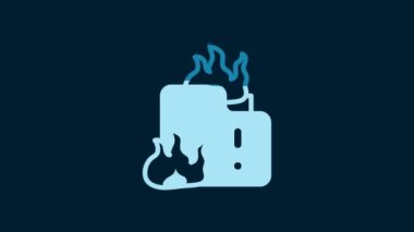 White Fire in burning house icon isolated on blue background. 4K Video motion graphic animation.