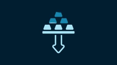 White Gold bars icon isolated on blue background. Falling of precious metals. Banking business concept. 4K Video motion graphic animation.