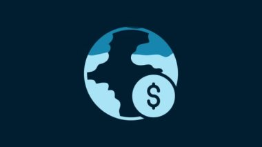 White Global economic crisis icon isolated on blue background. World finance crisis. 4K Video motion graphic animation.