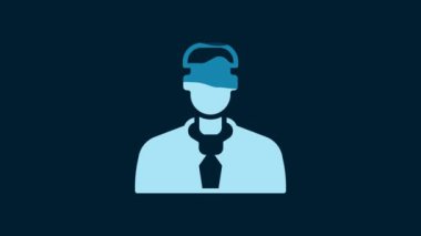 White Worker icon isolated on blue background. Business avatar symbol user profile icon. Male user sign. 4K Video motion graphic animation.
