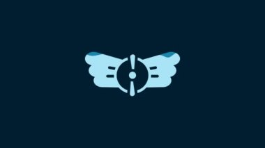 White Aviation emblem icon isolated on blue background. Military and civil aviation icons. Flying emblem, eagle bird wing and winged frame. 4K Video motion graphic animation.