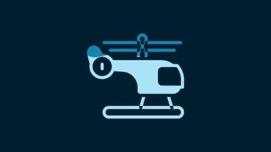 White Helicopter aircraft vehicle icon isolated on blue background. 4K Video motion graphic animation.