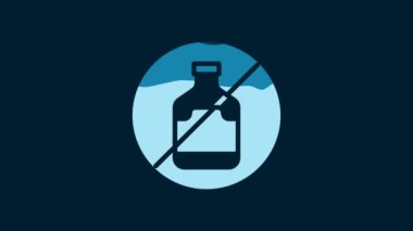 White No alcohol icon isolated on blue background. Prohibiting alcohol beverages. Forbidden symbol with beer bottle glass. 4K Video motion graphic animation.
