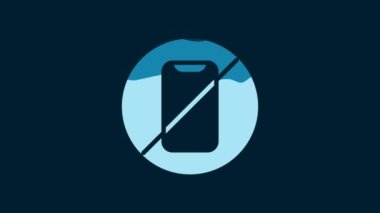White No cell phone icon isolated on blue background. No talking and calling sign. Cell prohibition. 4K Video motion graphic animation.