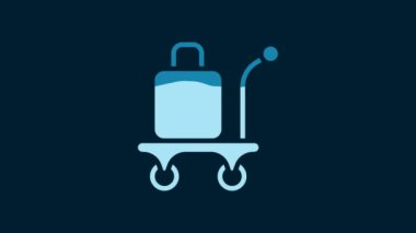 White Trolley suitcase icon isolated on blue background. Traveling baggage sign. Travel luggage icon. 4K Video motion graphic animation.