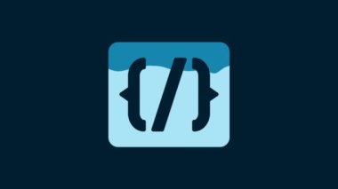 White Programming language syntax icon isolated on blue background. Syntax programming file system. 4K Video motion graphic animation.