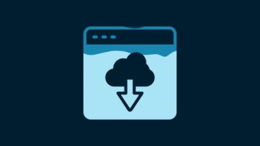 White Cloud technology data transfer and storage icon isolated on blue background. 4K Video motion graphic animation.