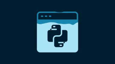 White Python programming language icon isolated on blue background. Python coding language sign on browser. Device, programming, developing concept. 4K Video motion graphic animation.