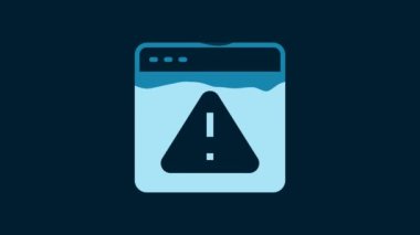 White Browser with exclamation mark icon isolated on blue background. Alert message smartphone notification. 4K Video motion graphic animation.